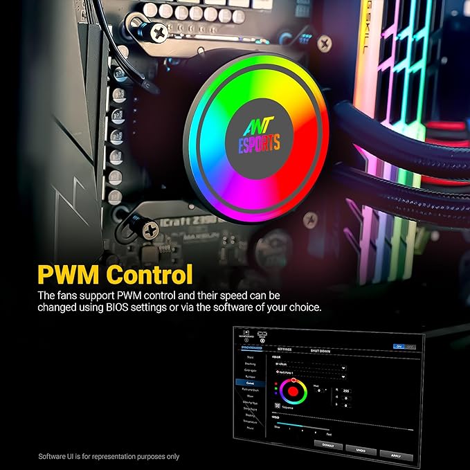 Ant Esports ICE-240 240mm Addressable RGB 2600RPM AIO I CPU Liquid Cooler - Black I Support Intel - LGA115X/1200/1700/1366/2011/2066 , AMD - FM1/FM2/AM2//AM2+/AM3/AM3+/AM4/AM5