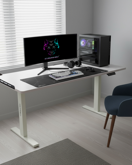 Cyberwolf Hydraulic RGB Gaming Table Regular (1100mm x 800mm) White