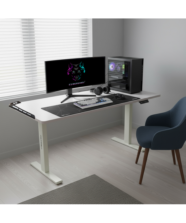 Cyberwolf Hydraulic RGB Gaming Table Regular (1100mm x 800mm) White