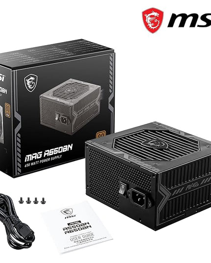 MSI MAG A650BN Power Supply Unit - 650W, 80 Plus Bronze Certified, 12V Single-Rail, DC-to-DC Circuit, 120mm Fan, Active PFC Design, Multiple Connectivity, for Gaming PC, 5-Year Warranty