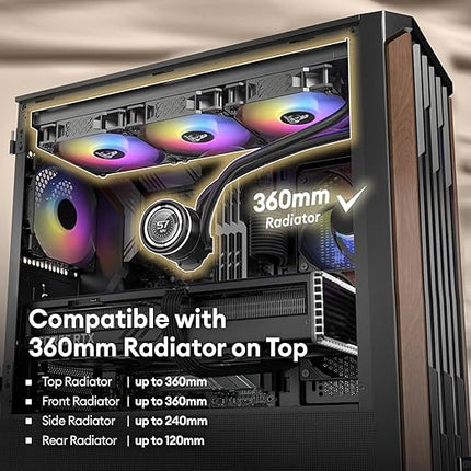 TAG Gamerz Stellar Alpha Mid Tower Computer Case/Gaming PC Cabinet, Mesh Front With Walnut Wood Accent, 4x 120mm Pre-Installed ARGB Fans, Supports ATX, M-ATX, ITX, 360mm Radiator, Thick Tempered Glass