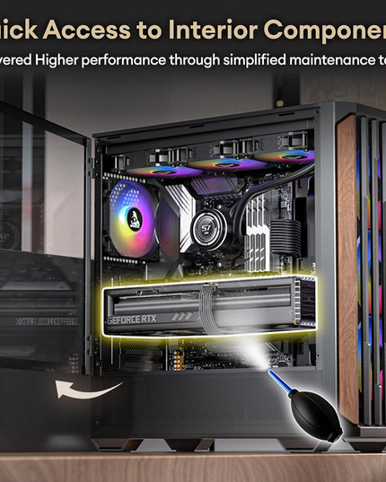 TAG Gamerz Stellar Alpha Mid Tower Computer Case/Gaming PC Cabinet, Mesh Front With Walnut Wood Accent, 4x 120mm Pre-Installed ARGB Fans, Supports ATX, M-ATX, ITX, 360mm Radiator, Thick Tempered Glass