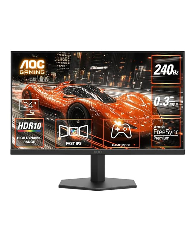 AOC 24G11ZE 23.8" FHD IPS Gaming Monitor - Black | 240Hz Refresh| 0.3ms MPRT, 1920 X 1080|Adaptive Sync| HDR10| 3-Sided Frameless| Low Input lag|Flicker Free| Low Blue Mode
