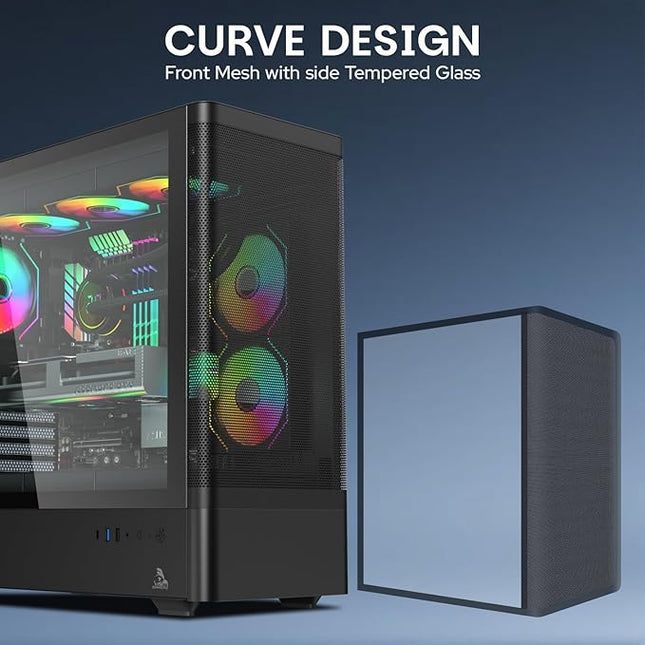 TAG Gamerz Aurora-M Mid-Tower Gaming Cabinet ATX/M-ATX/ITX | 6 Pre-Installed ARGB Infinity Mirror Fans | Mesh Front, 4mm Tempered Glass | 360mm Liquid Cooler Support | USB Type-C 3.2 Gen 2 | Black