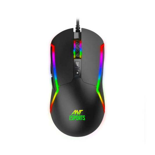 Ant Esports GM330 RGB Optical Wired Gaming Mouse - Black, Multicolor Backlit Lighting, 12800 DPI Optical Sensor with Software, Light Weight and Flexible Braided Cable