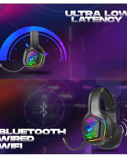 Cosmic Byte Immortal 2.4Ghz Wireless + Bluetooth + Wired Headphone, 20ms Latency, 40Hrs Battery Life, 50mm Driver, RGB LED, Fabric Cushions, Detachable ENC Microphone (Black