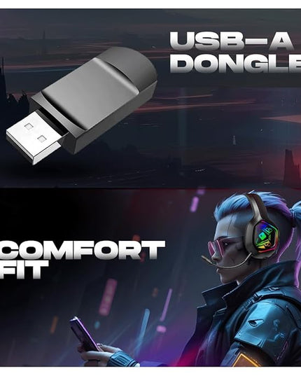 Cosmic Byte Immortal 2.4Ghz Wireless + Bluetooth + Wired Headphone, 20ms Latency, 40Hrs Battery Life, 50mm Driver, RGB LED, Fabric Cushions, Detachable ENC Microphone (Black