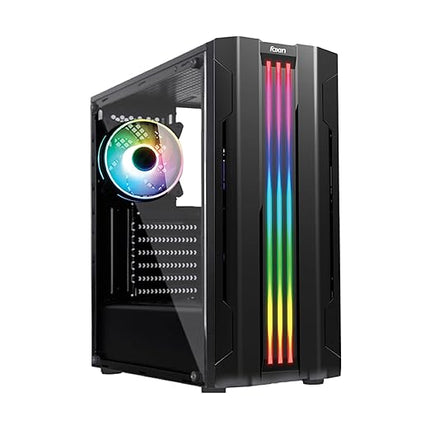 Foxin Lumina Mid Tower Computer Case/Gaming Cabinet, Pre-Installed Rear 1x120 mm ARGB Fan with Tempered Glass | Gaming PC Case Support ATX, Micro ATX, Mini ITX | USB 3.0 & Audio/Mic Ports - Black