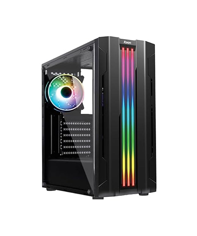 Foxin Lumina Mid Tower Computer Case/Gaming Cabinet, Pre-Installed Rear 1x120 mm ARGB Fan with Tempered Glass | Gaming PC Case Support ATX, Micro ATX, Mini ITX | USB 3.0 & Audio/Mic Ports - Black