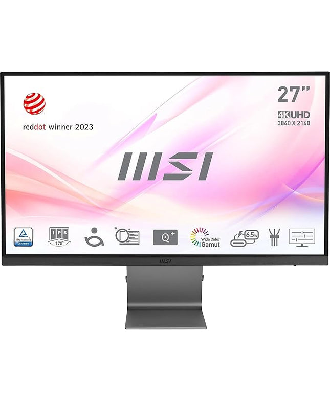 MSI Modern MD271UL, 27 Inch (68.58 cm), IPS Panel, 4K UHD 3840 x 2160, Silver, Eye-Friendly Screen, 99% DCI-P3/139% SRGB, 2X HDMI 2.0b, DP 1.2a, USB Type-C 65W PD Monitor