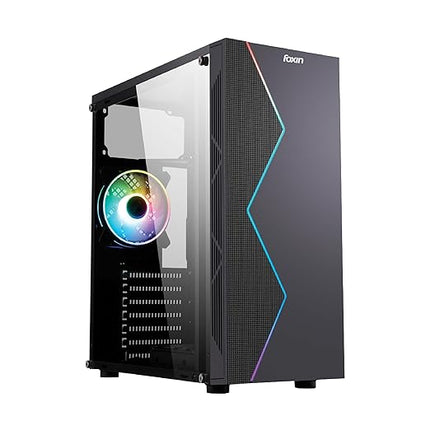 Foxin Prisma Mid Tower Computer Case/Gaming Cabinet, Pre-Installed Rear 1x120 mm ARGB Fan with Tempered Glass | Gaming PC Case Support ATX, Micro ATX, Mini ITX | USB 3.0 & Audio/Mic Ports - Black
