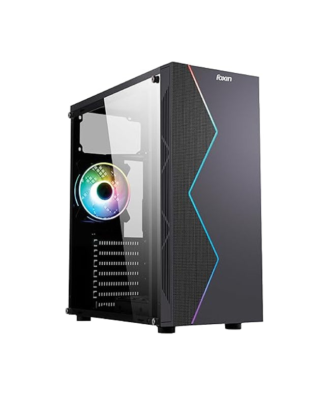 Foxin Prisma Mid Tower Computer Case/Gaming Cabinet, Pre-Installed Rear 1x120 mm ARGB Fan with Tempered Glass | Gaming PC Case Support ATX, Micro ATX, Mini ITX | USB 3.0 & Audio/Mic Ports - Black