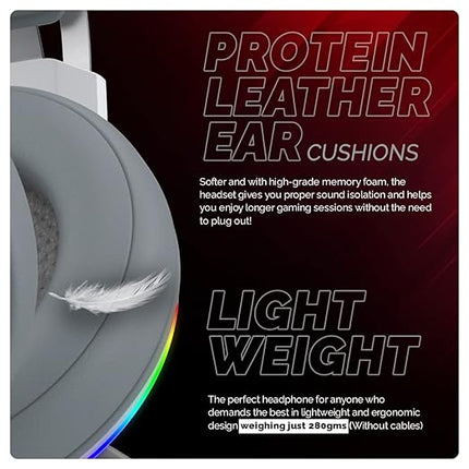Cosmic Byte Proteus Headset Dual Input USB and 3.5mm, 7.1 Surround Sound, RGB LED, ENC Microphone, Memory Foam Earcushions, Windows Software (White)