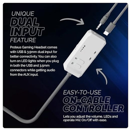 Cosmic Byte Proteus Headset Dual Input USB and 3.5mm, 7.1 Surround Sound, RGB LED, ENC Microphone, Memory Foam Earcushions, Windows Software (White)
