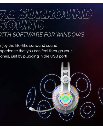 Cosmic Byte Proteus Headset Dual Input USB and 3.5mm, 7.1 Surround Sound, RGB LED, ENC Microphone, Memory Foam Earcushions, Windows Software (White)