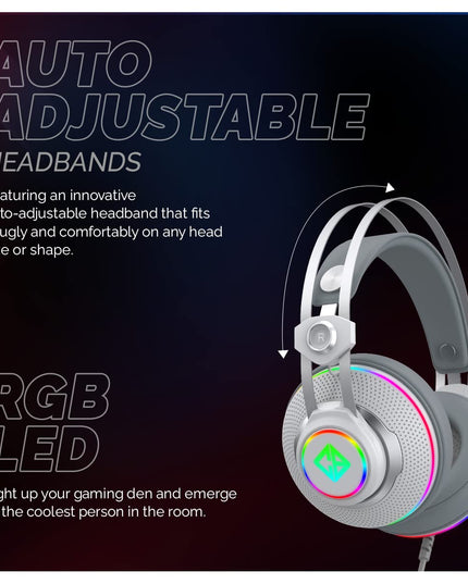 Cosmic Byte Proteus Headset Dual Input USB and 3.5mm, 7.1 Surround Sound, RGB LED, ENC Microphone, Memory Foam Earcushions, Windows Software (White)