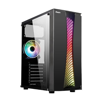 Foxin Spectra Mid Tower Computer Case/Gaming Cabinet, Pre-Installed Rear 1x120 mm ARGB Fan with Tempered Glass | Gaming PC Case Support ATX, Micro ATX, Mini ITX | USB 3.0 & Audio/Mic Ports - Black