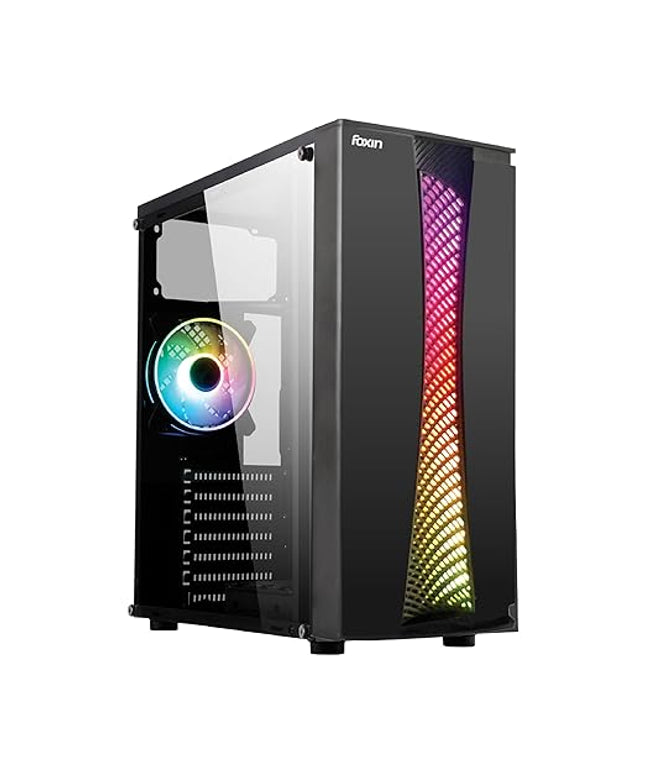 Foxin Spectra Mid Tower Computer Case/Gaming Cabinet, Pre-Installed Rear 1x120 mm ARGB Fan with Tempered Glass | Gaming PC Case Support ATX, Micro ATX, Mini ITX | USB 3.0 & Audio/Mic Ports - Black