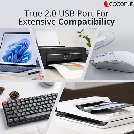Coconut UH13 Venus USB Hub, 2.0 4 Ports, Pocket Sized, Plug, for Laptop & Computers