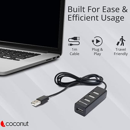 Coconut UH13 Venus USB Hub, 2.0 4 Ports, Pocket Sized, Plug, for Laptop & Computers