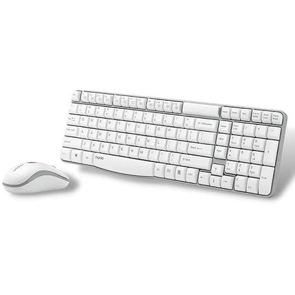 Rapoo X1800S 2.4GHz Wireless Optical Keyboard and Mouse Set, 10 Meter Transmission Range, Spill-Resistant Design, 1000 DPI Mouse, Fn Keys, 12 Multimedia Functions, 3 Years Warranty - White