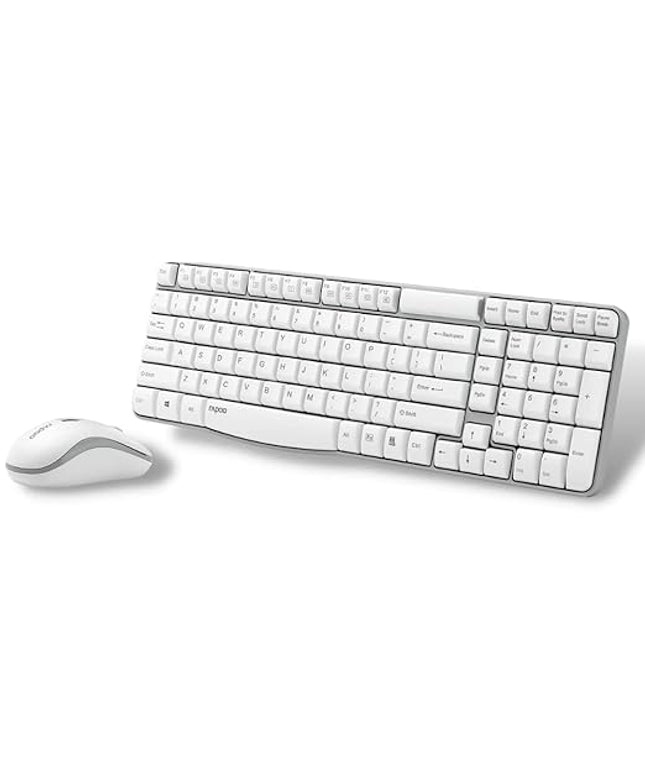 Rapoo X1800S 2.4GHz Wireless Optical Keyboard and Mouse Set, 10 Meter Transmission Range, Spill-Resistant Design, 1000 DPI Mouse, Fn Keys, 12 Multimedia Functions, 3 Years Warranty - White