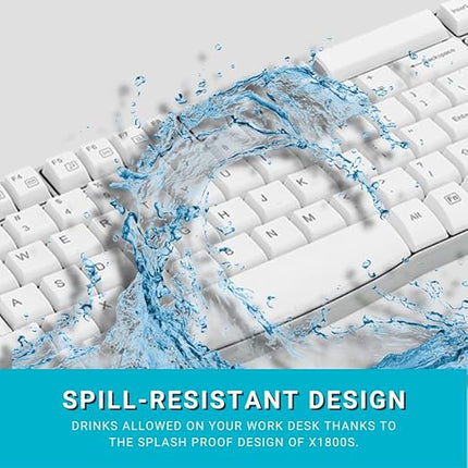 Rapoo X1800S 2.4GHz Wireless Optical Keyboard and Mouse Set, 10 Meter Transmission Range, Spill-Resistant Design, 1000 DPI Mouse, Fn Keys, 12 Multimedia Functions, 3 Years Warranty - White