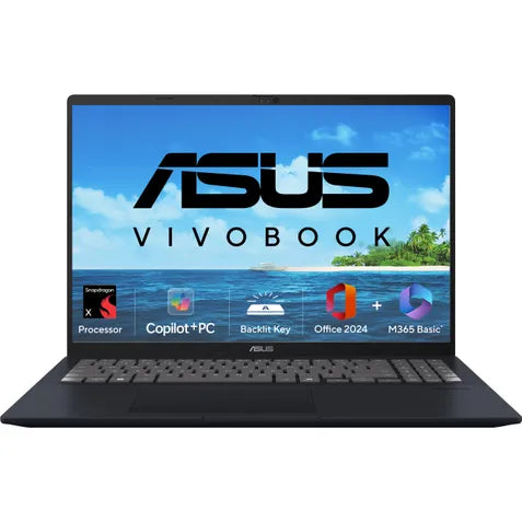 ASUS Vivobook 16, AI Powered Laptop, Snapdragon X X1 26 100 (16GB/512GB/Qualcomm Adreno GPU/40.64 cms (16) WUXGA/Windows 11 Home/Office Home 2024 + M365 Basic (1 Year Validity)*) X1607QA-MB049WS