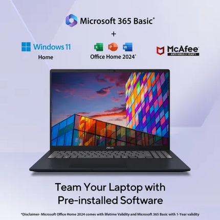 ASUS Vivobook 16, AI Powered Laptop, Snapdragon X X1 26 100 (16GB/512GB/Qualcomm Adreno GPU/40.64 cms (16) WUXGA/Windows 11 Home/Office Home 2024 + M365 Basic (1 Year Validity)*) X1607QA-MB049WS