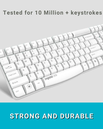 Rapoo X1800S 2.4GHz Wireless Optical Keyboard and Mouse Set, 10 Meter Transmission Range, Spill-Resistant Design, 1000 DPI Mouse, Fn Keys, 12 Multimedia Functions, 3 Years Warranty - White