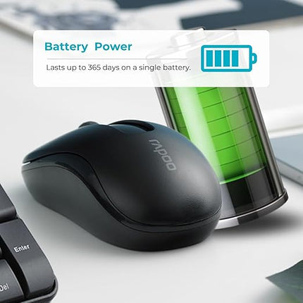 Rapoo X1800S Wireless Keyboard and Mouse, Anti-Fade & Spill-Resistant Keys - (Black)