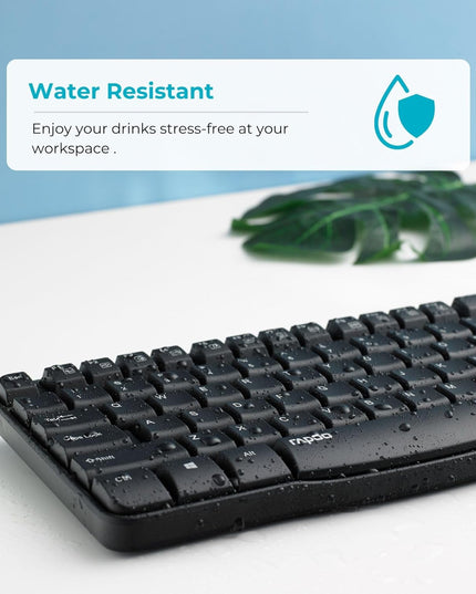Rapoo X1800S Wireless Keyboard and Mouse, Anti-Fade & Spill-Resistant Keys - (Black)