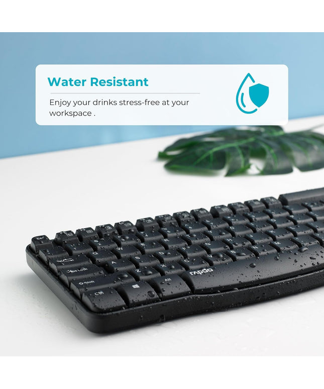 Rapoo X1800S Wireless Keyboard and Mouse, Anti-Fade & Spill-Resistant Keys - (Black)